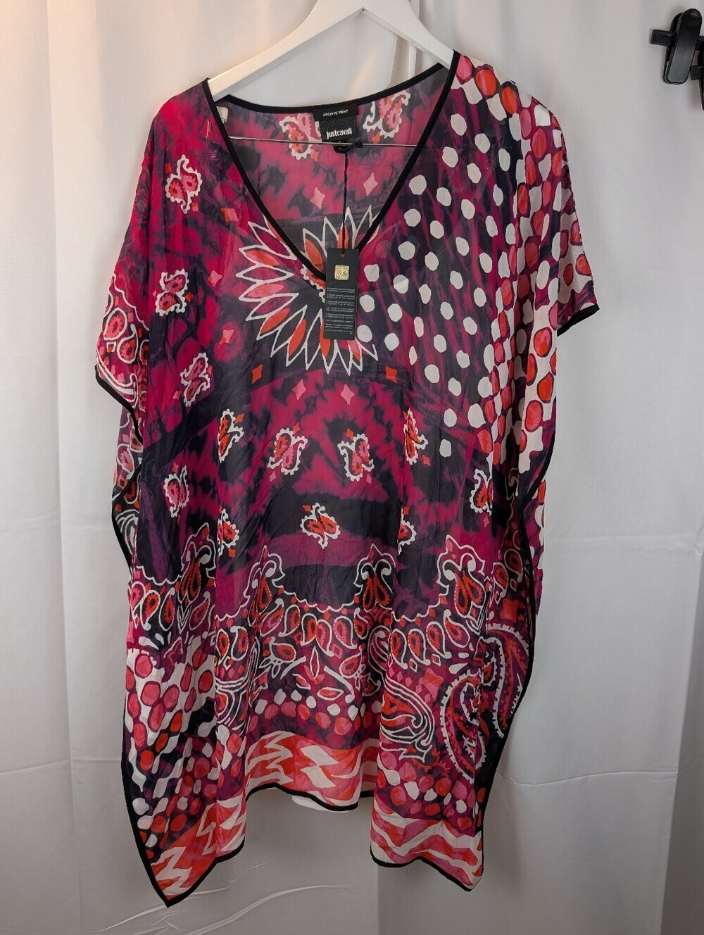 Just Cavalli Women's V-Neck Printed Sheer Kaftan Size S BNWT